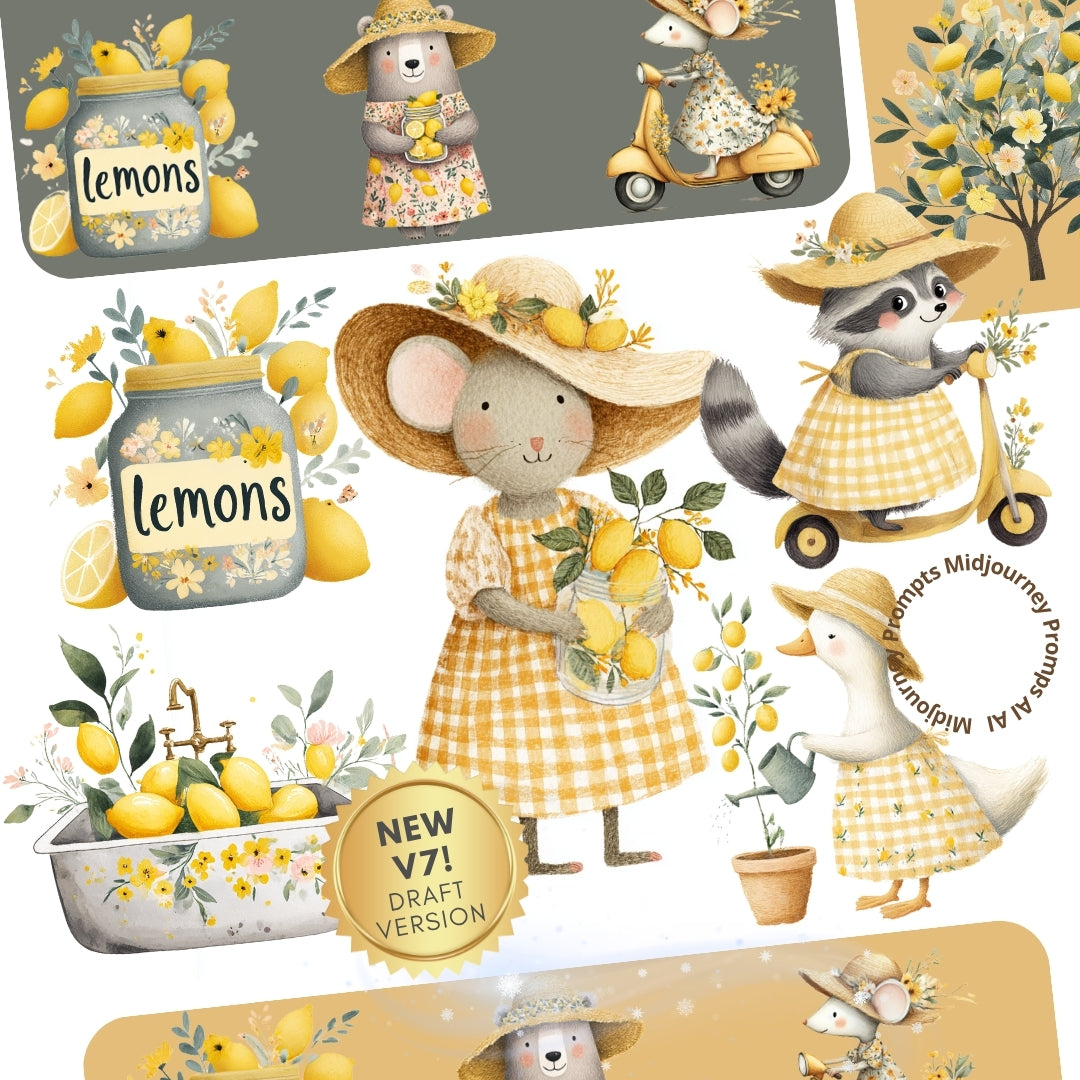 Midjourney v 7 Prompts for Sweet Lemon Squeeze Day Clipart