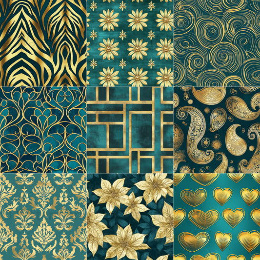 Midjourney Prompts For Teal Gold Velvet Luxury Seamless Papers
