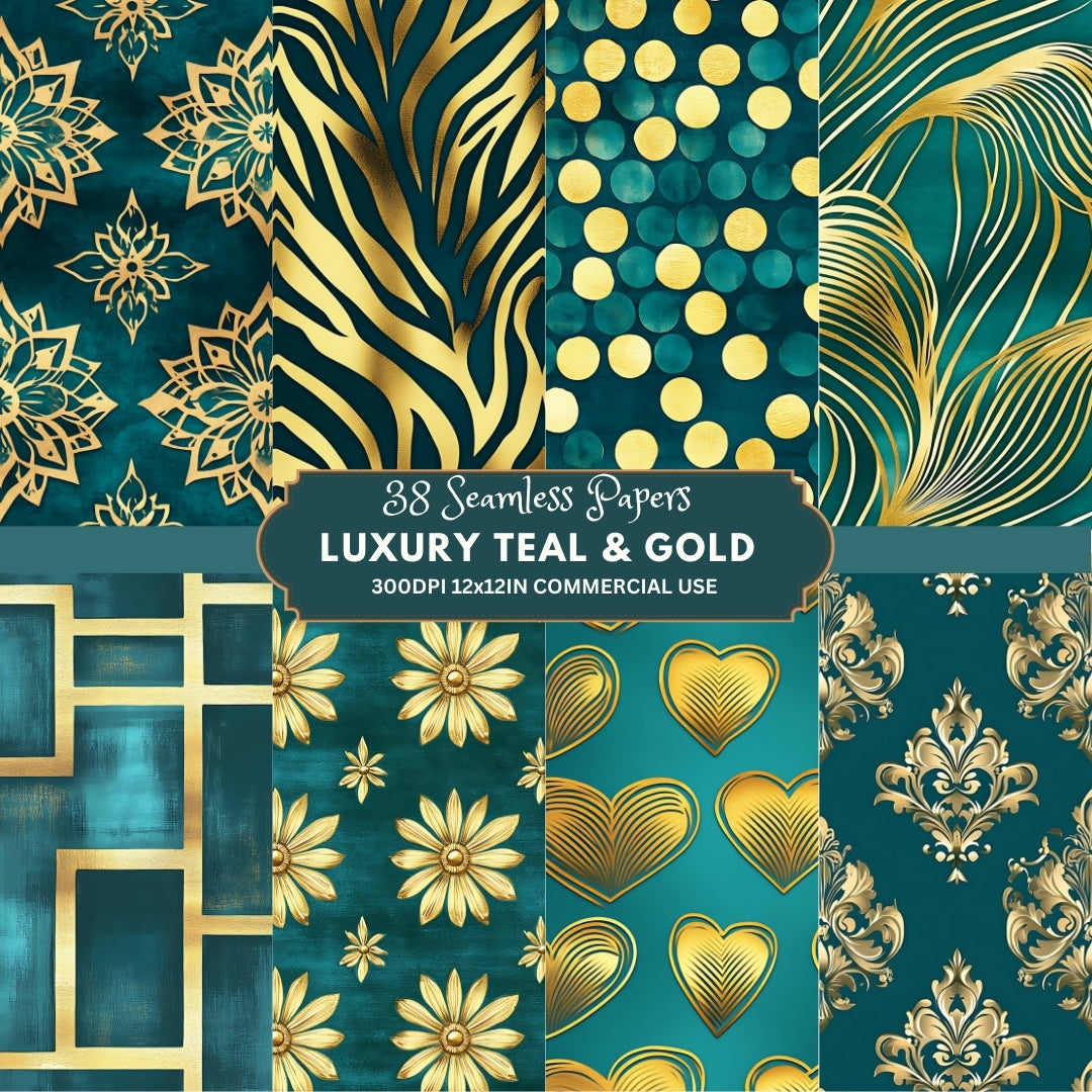 38 Teal and Gold Velvet Digital Paper