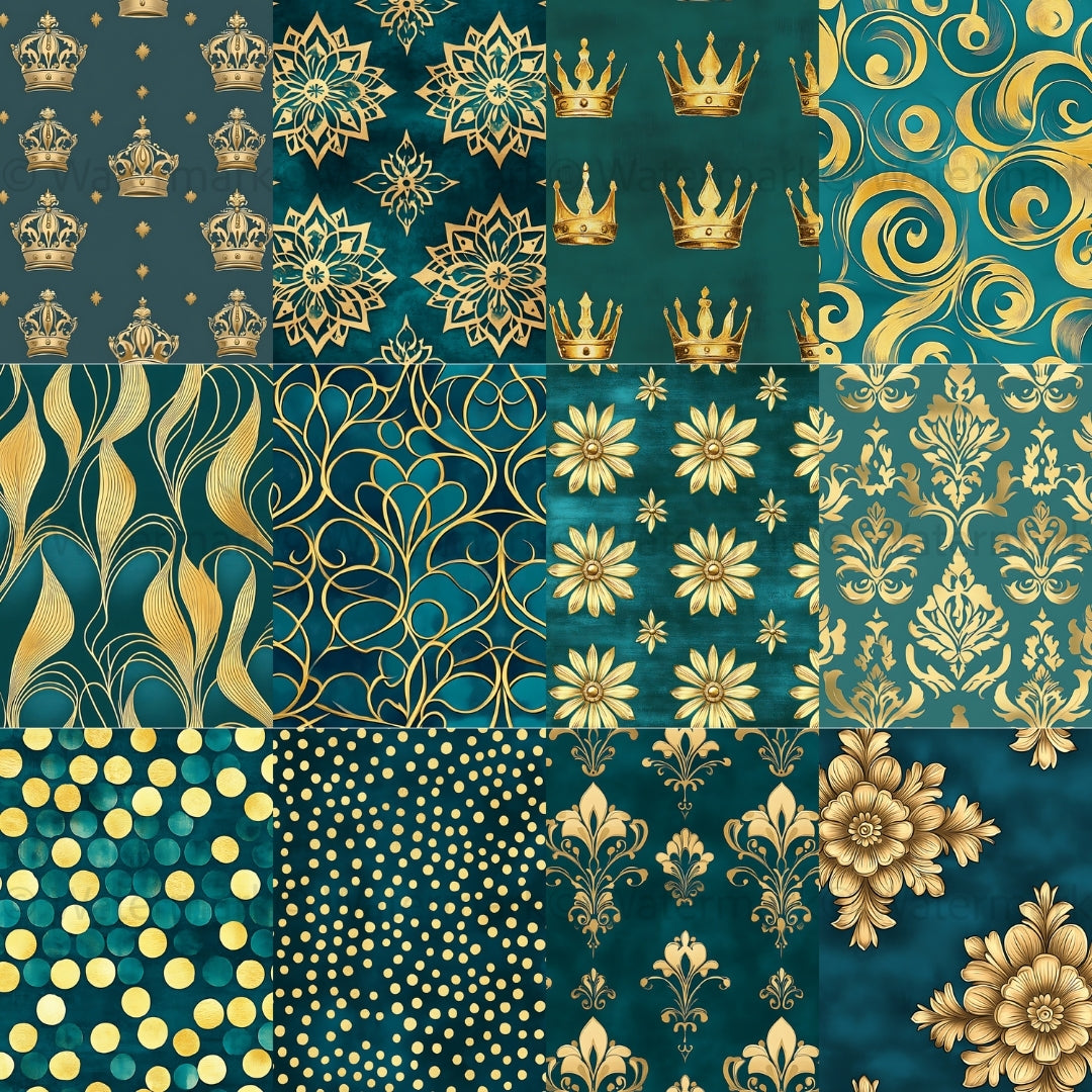 38 Teal and Gold Velvet Digital Paper