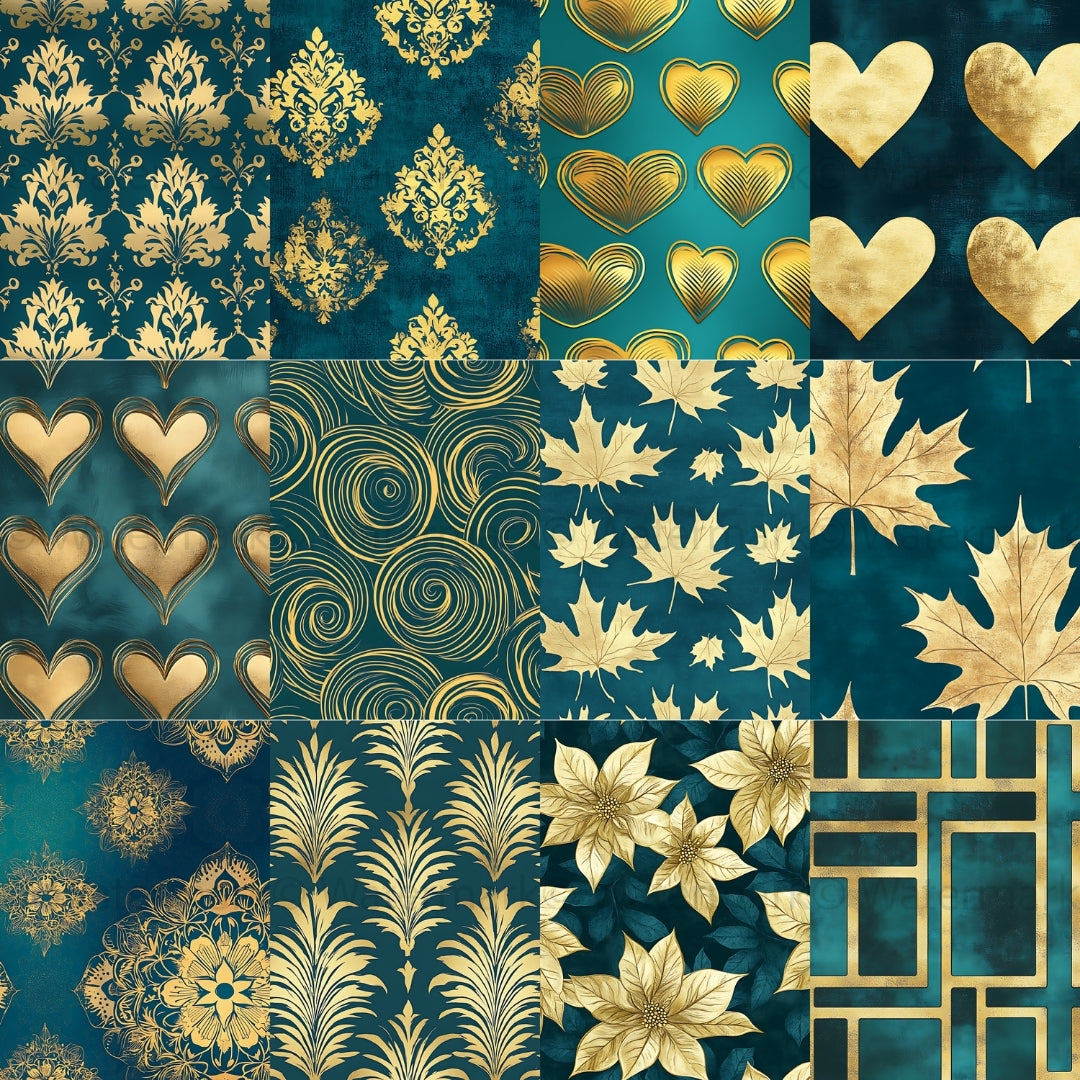 38 Teal and Gold Velvet Digital Paper