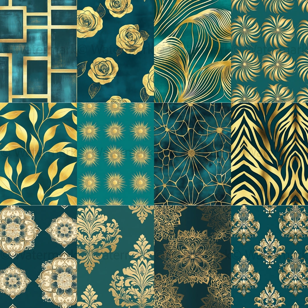 38 Teal and Gold Velvet Digital Paper