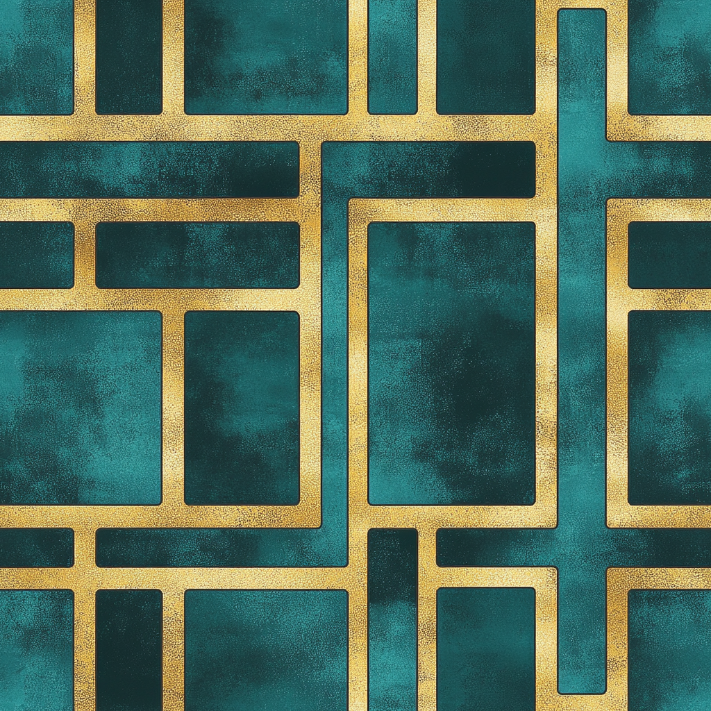 maze square pattern gold on teal digital papers