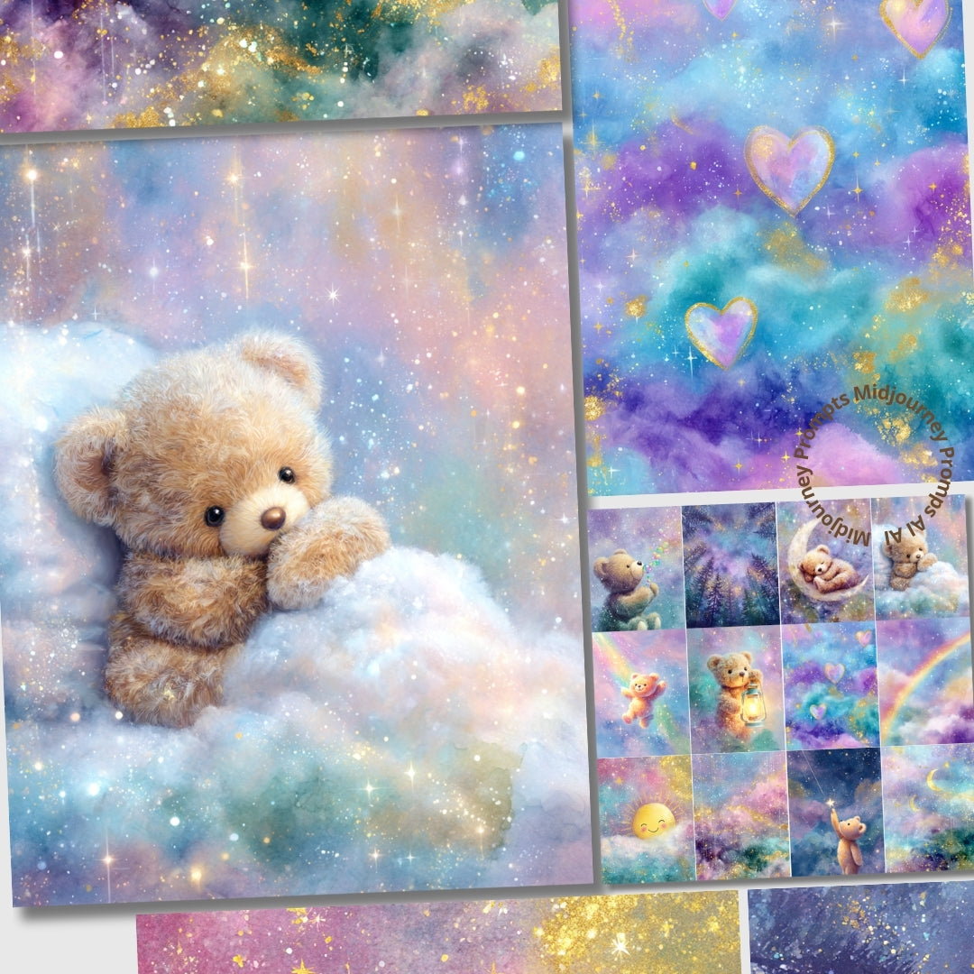 Midjourney V 7 Prompts for Teddy Bear Rainbow Magical Pages