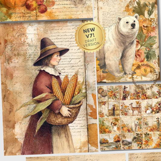 Midjourney V 7 Prompts for Thanksgiving Collage Junk Journal