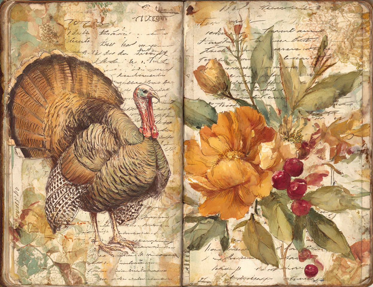 Midjourney V 7 Prompts for Thanksgiving Collage Junk Journal