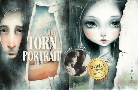 Midjourney V 6.1 Prompts for DUAL Vintage Torn Portrait Memories