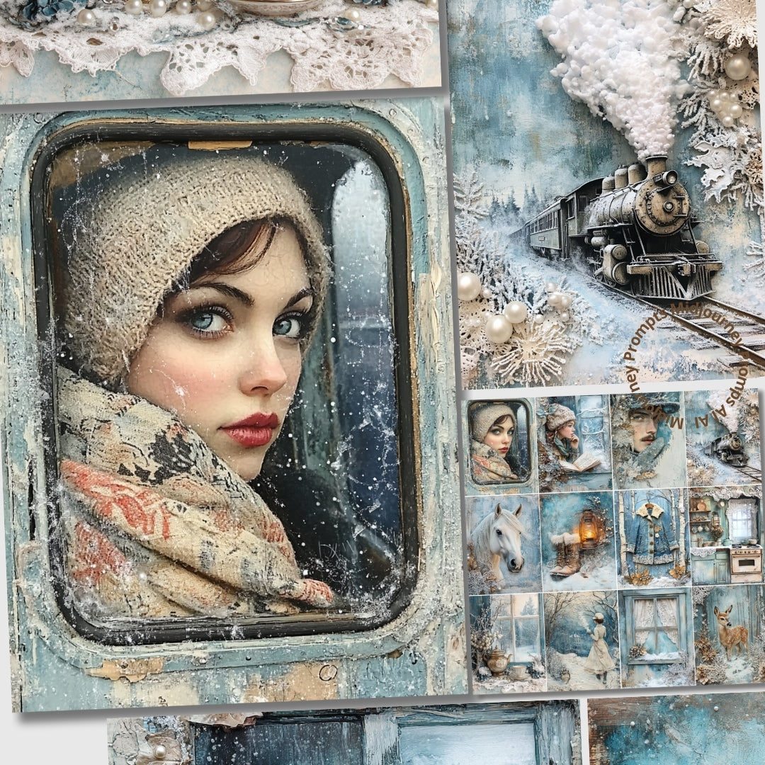 Midjourney V 6.1 Prompts for Train to Siberia Winter Junk Journal