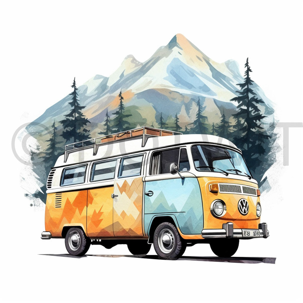 traveling van Traveling Watercolor Clipart Digital Art and Midjourney Prompt Commercial Use