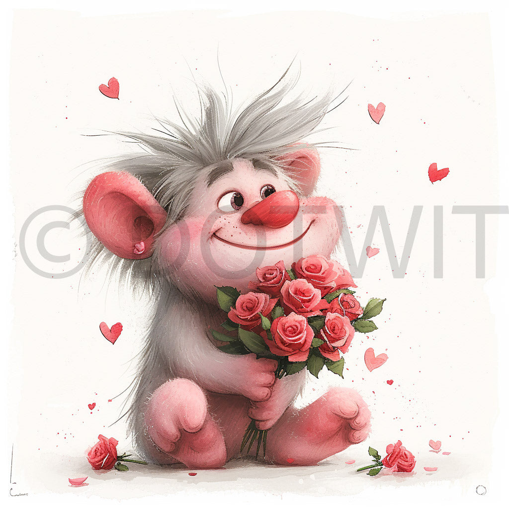 troll with roses digital download clipart