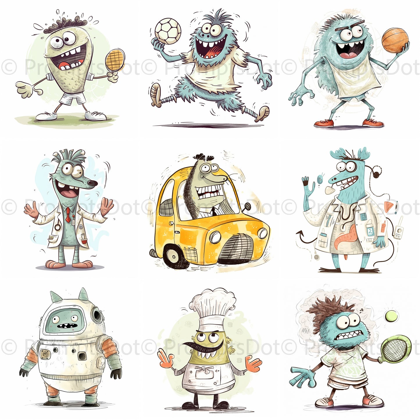Tshirt Designs Funny Monsters Professions Midjourney Prompt Commercial Use