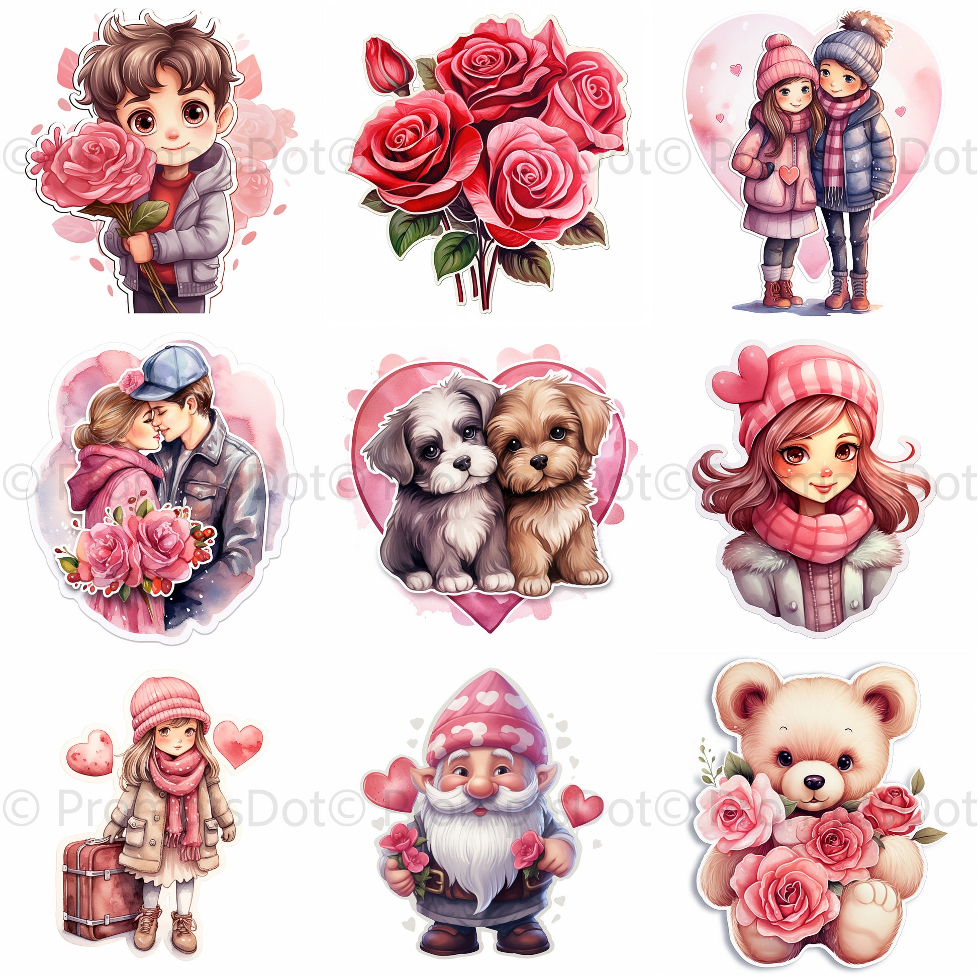 Valentines Day Stickers Love Watercolors Midjourney Prompt Commercial Use