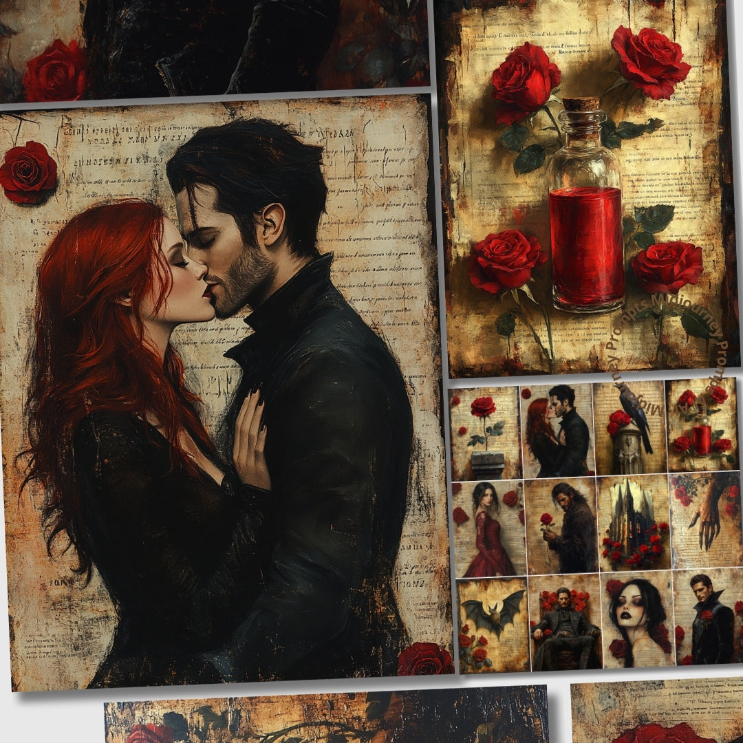 Midjourney Guide Prompts for Red Roses Vampiric Journals Scrapbooking