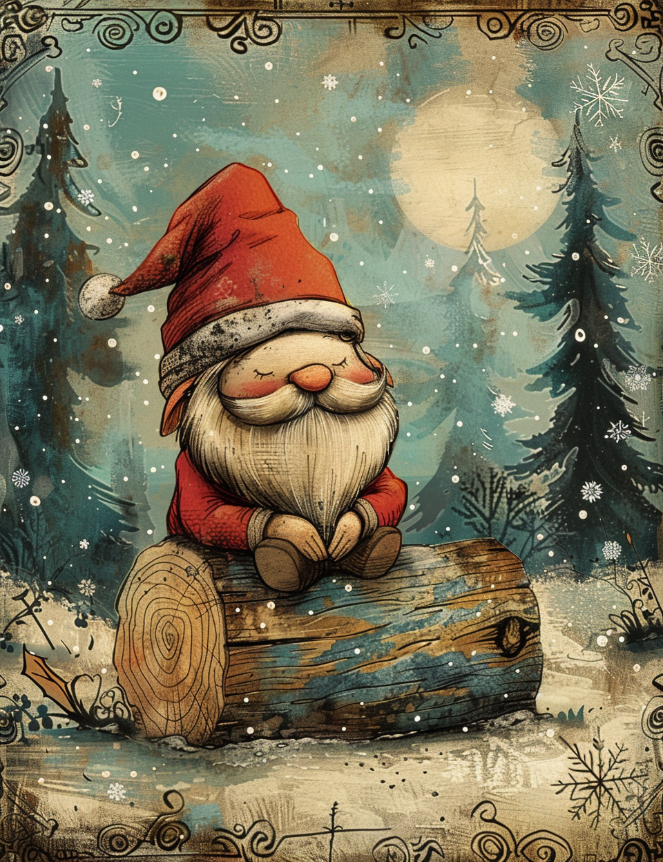 Midjourney Guide PDF for Vintage Christmas Cards a gnome in christmas