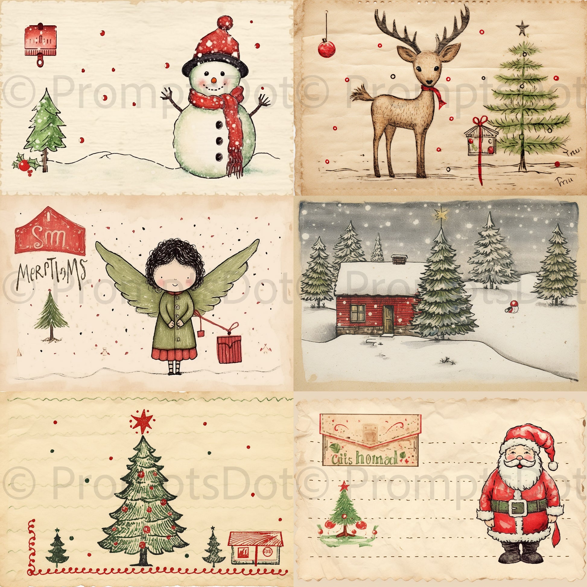 Midjourney Prompt Vintage Christmas Postcards Mail Cards Commercial Use
