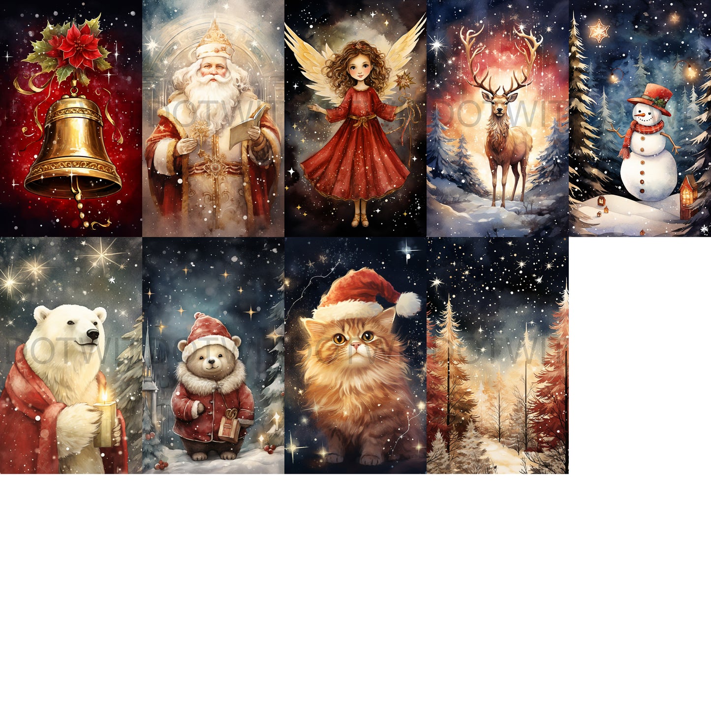 Vintage Christmas Postcards Poster Cards Digital Art and Midjourney Prompt Commercial Use grid 9