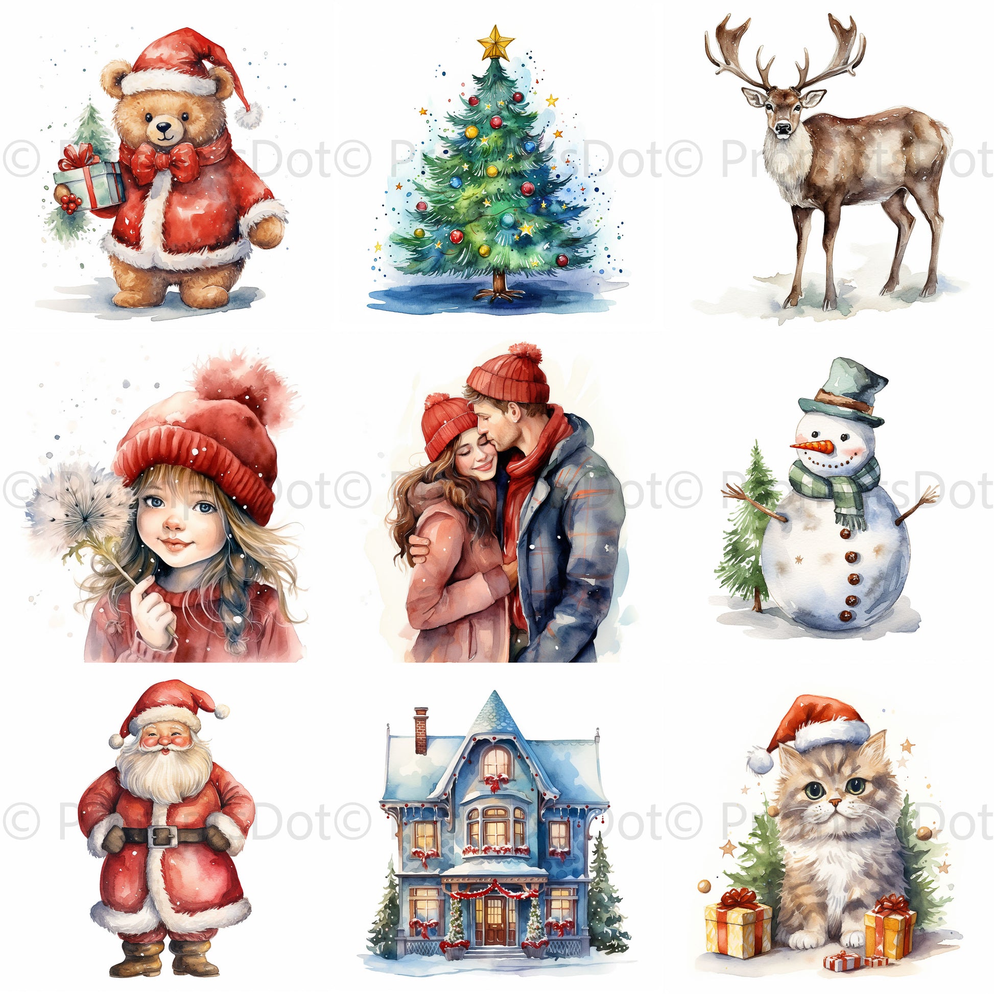 Vintage Christmas Watercolor Specials Digital Art and Midjourney Prompt Commercial Use