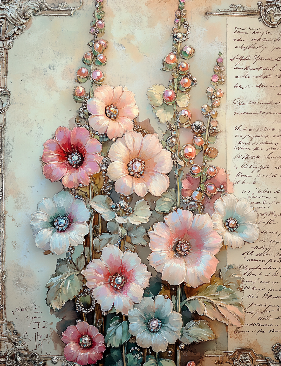 Decorative floral arrangement with jewelry on a textured background