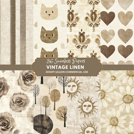 36 Vintage Floral Linen Digital Paper