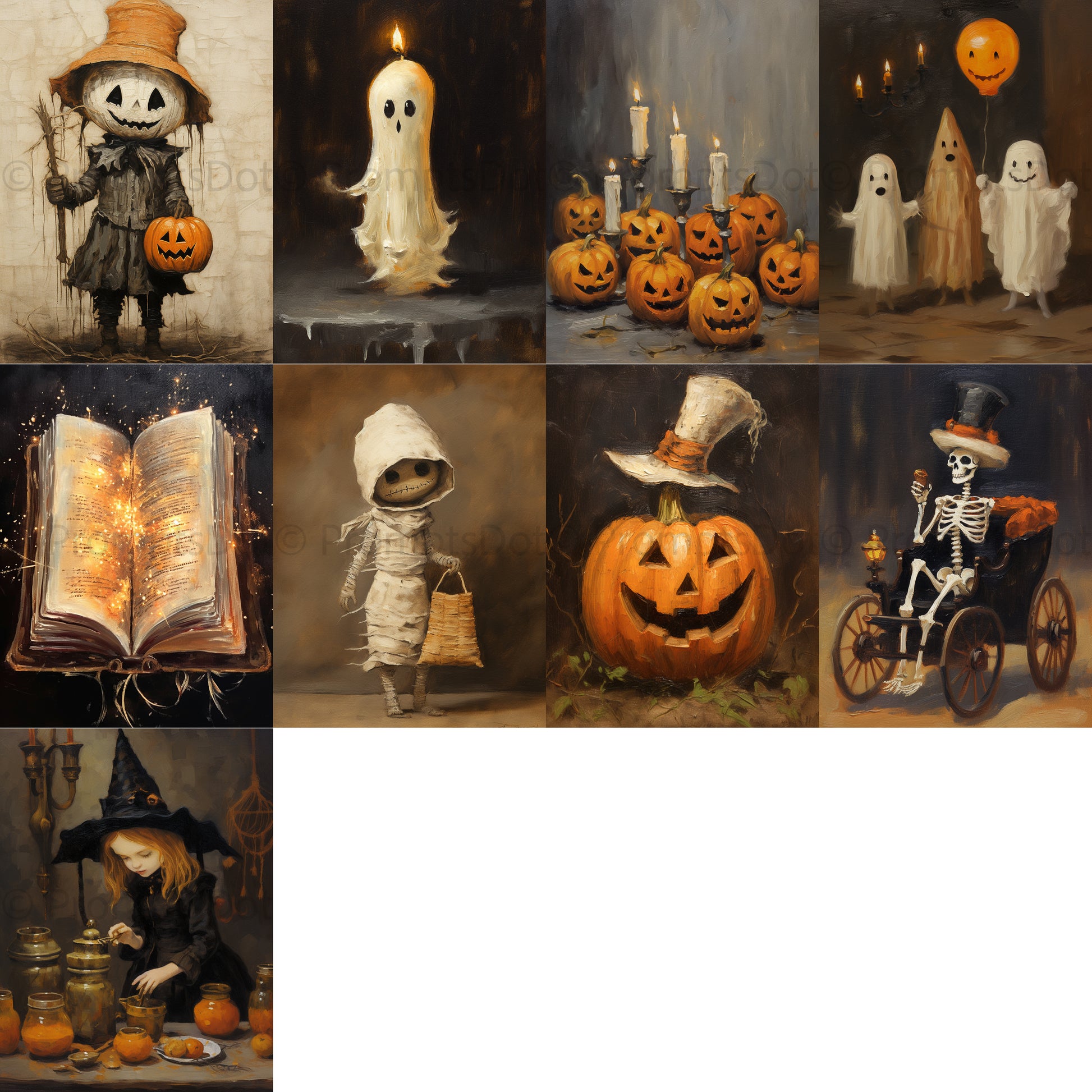 grid of nine Vintage Gothic Poster Halloween Postcard Digital Art