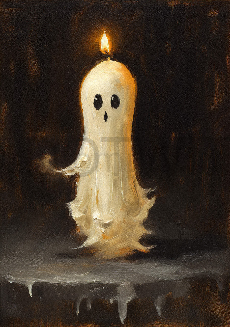 a ghost holding a candle Vintage Gothic Poster Halloween Postcard Digital Art and Midjourney Prompt Commercial Use