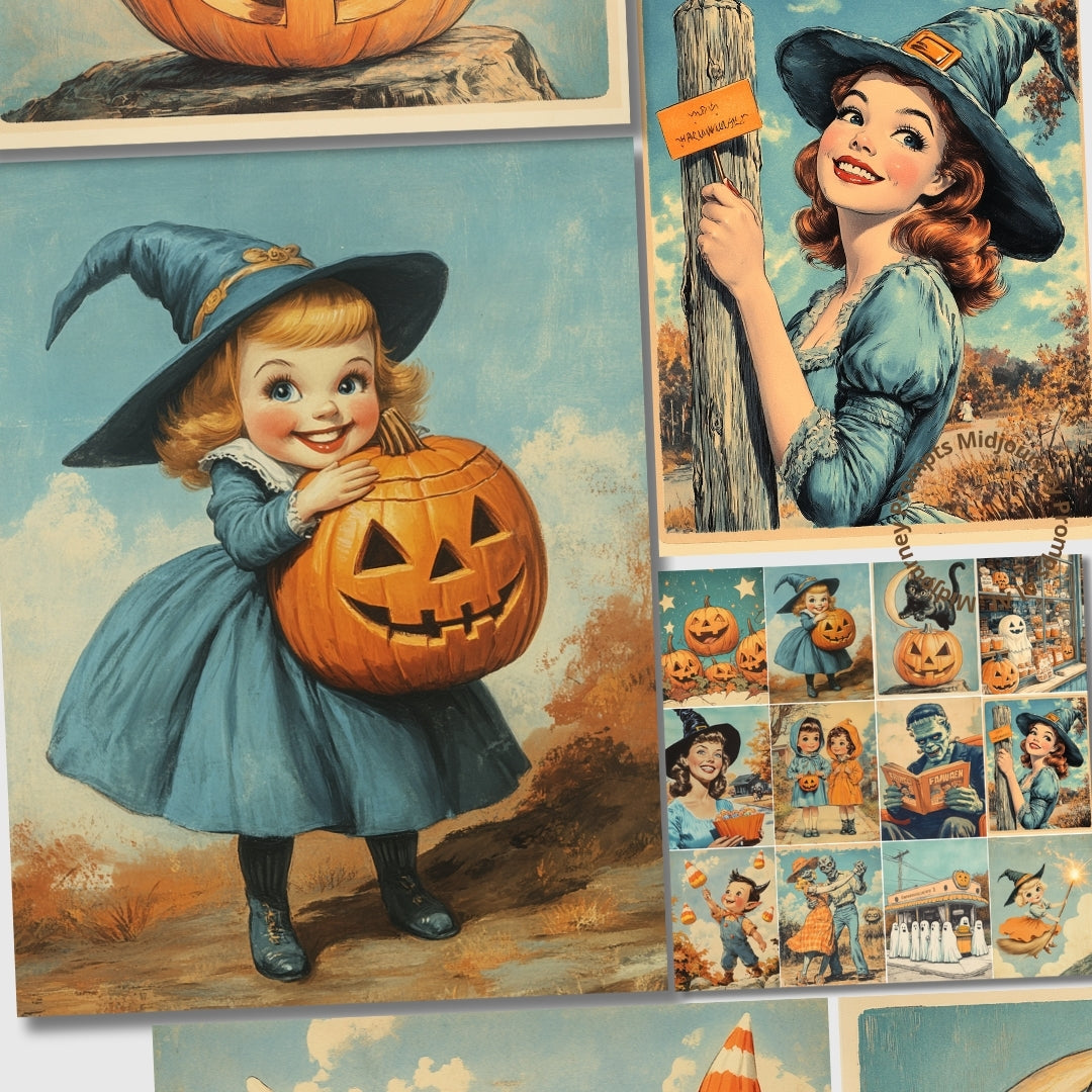Midjourney V 6.1 Prompts for Vintage Comic Halloween Junk Journal Kit