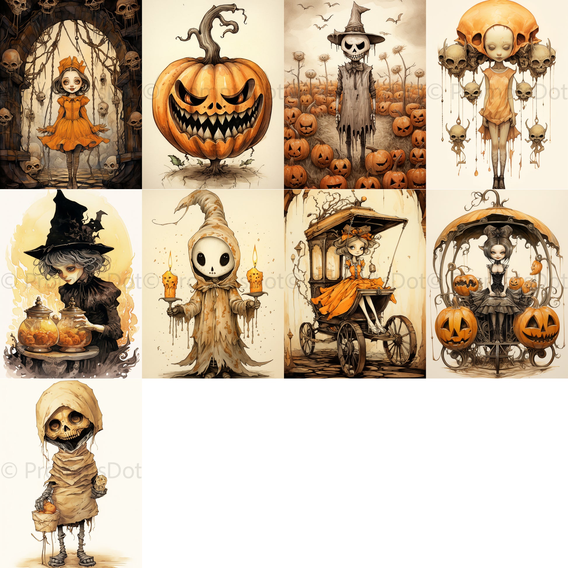 grid of nine Vintage Halloween Postcards Gothic Posters 