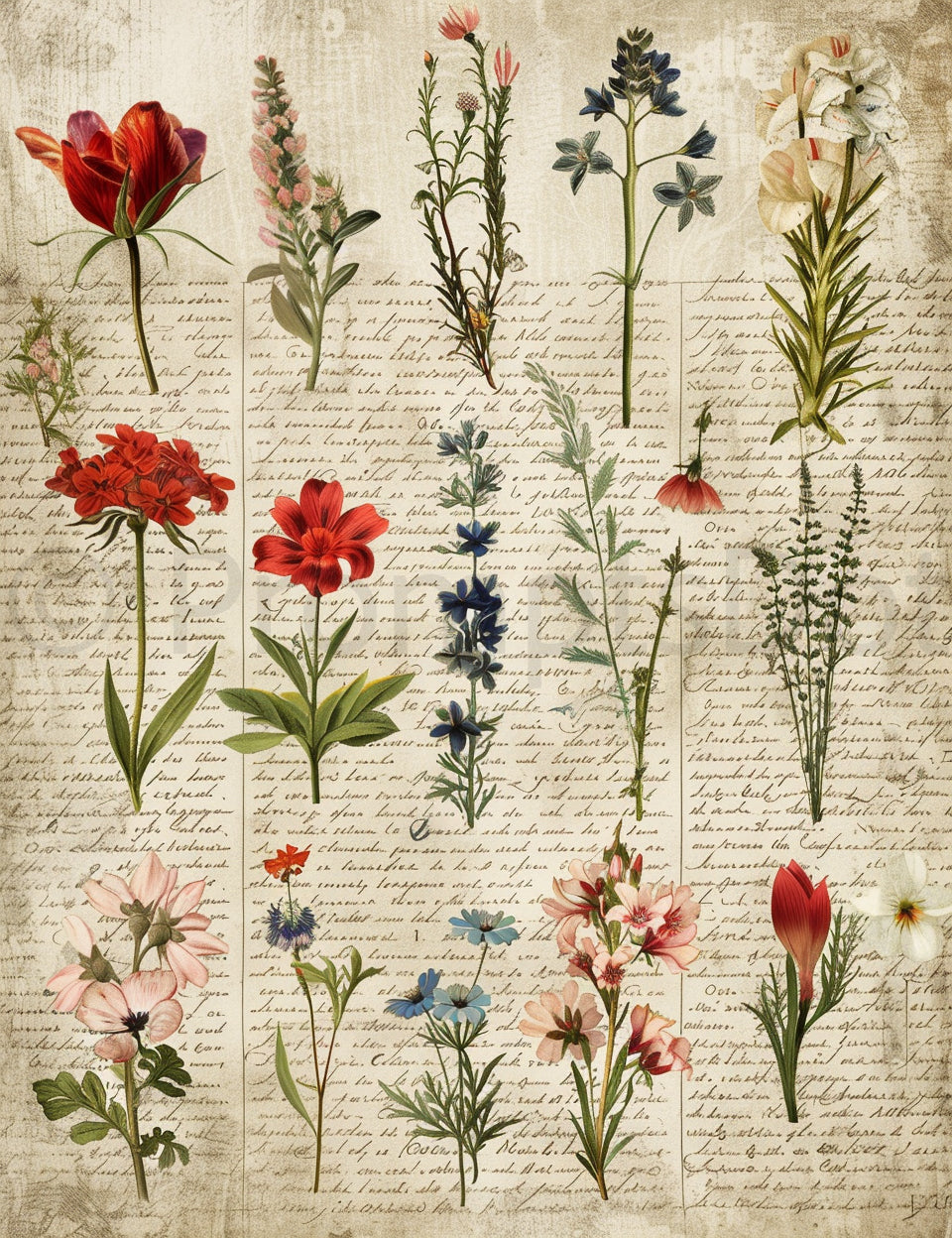 botanical flowers Vintage Papers For Junk Journaling Midjourney Prompts
