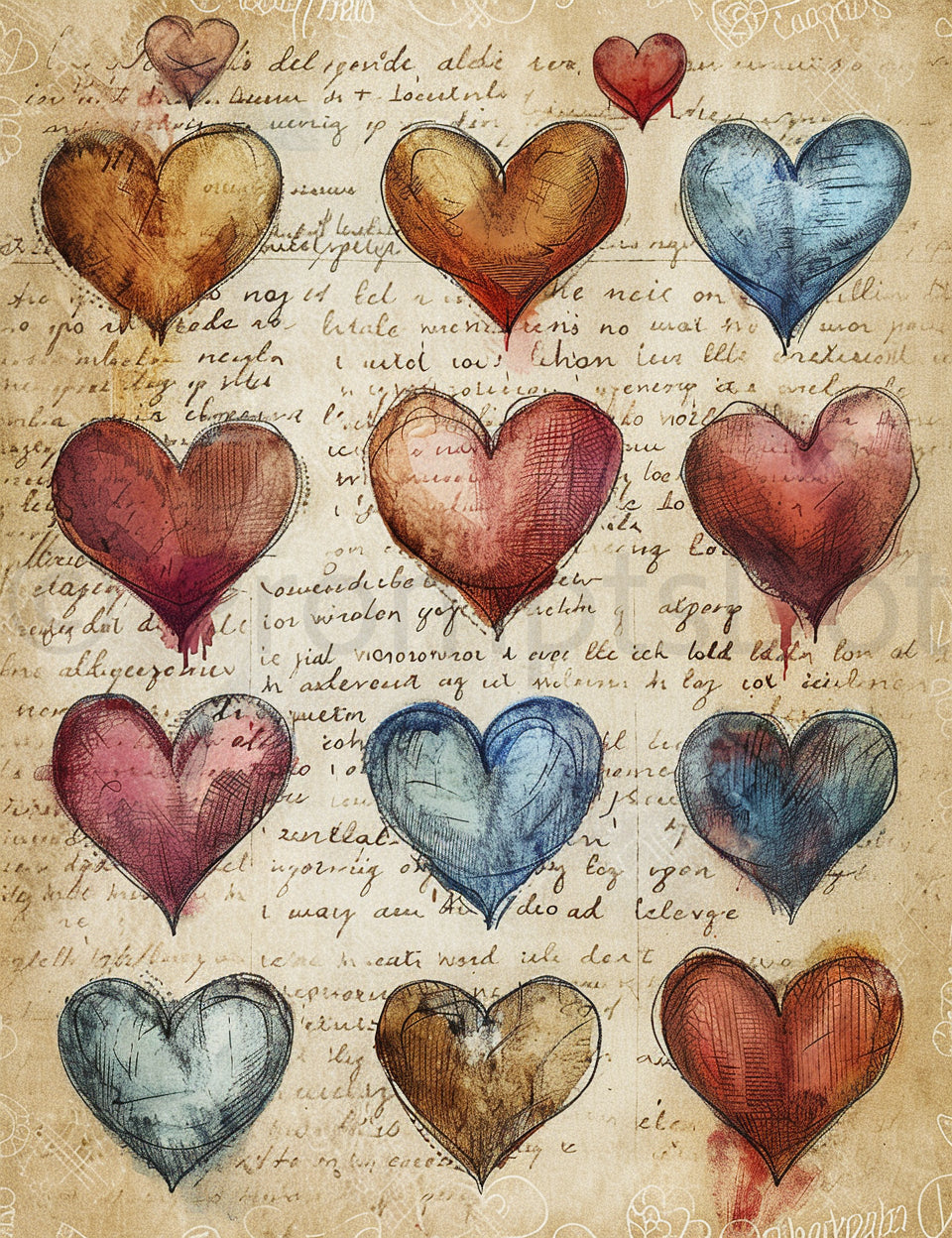 hearts Vintage Papers For Junk Journaling Midjourney Prompts