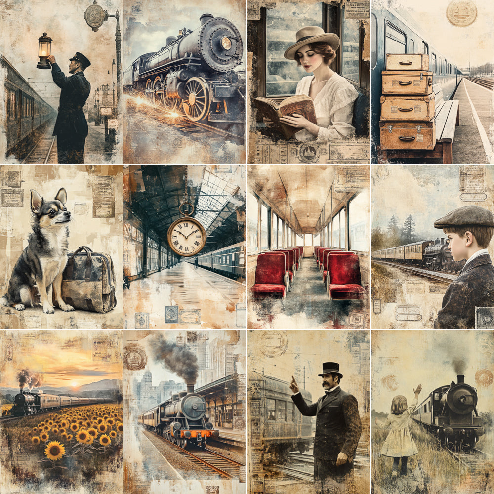 Midjourney V 6.1 Prompts for Vintage Train Journey Collage Pages
