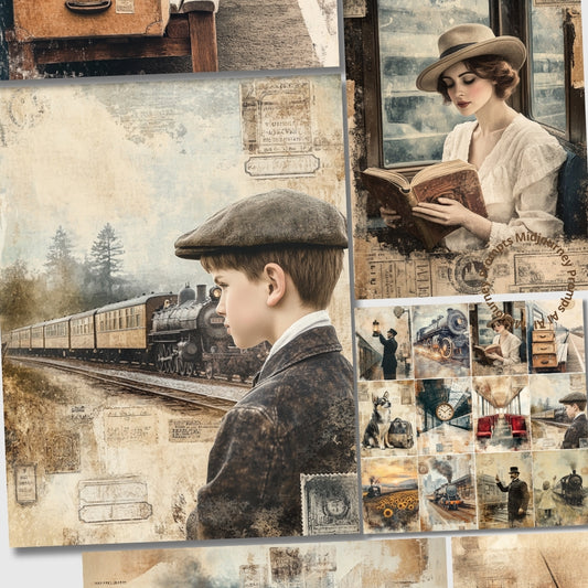 Midjourney V 6.1 Prompts for Vintage Train Journey Collage Pages
