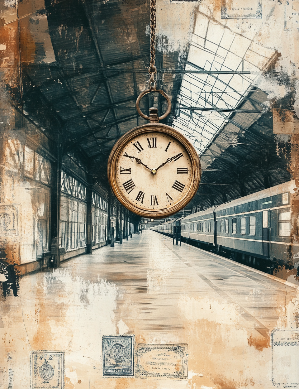 Midjourney V 6.1 Prompts for Vintage Train Journey Collage Pages
