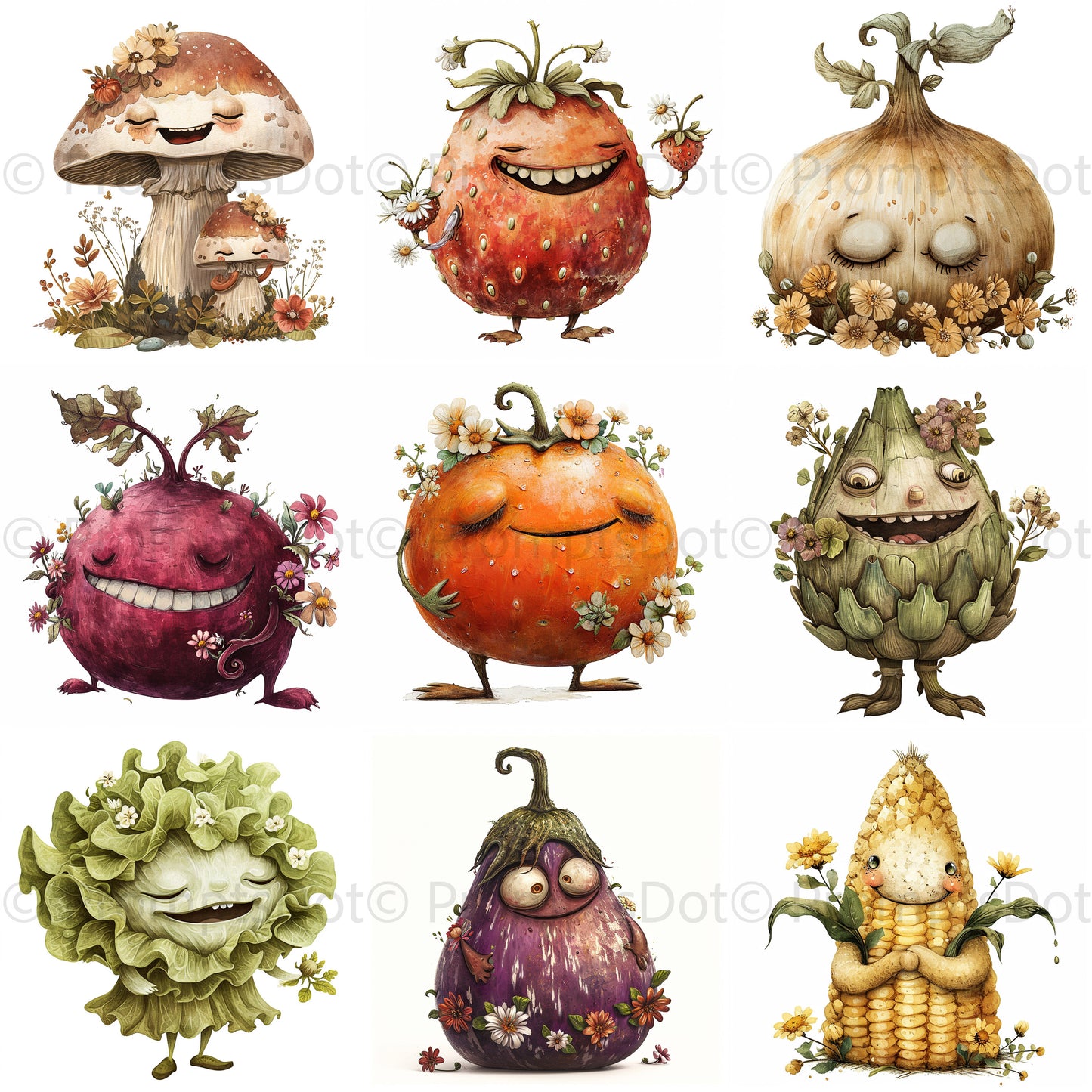 Vintage Vegetables Fruits Illustrations Midjourney Prompt v6