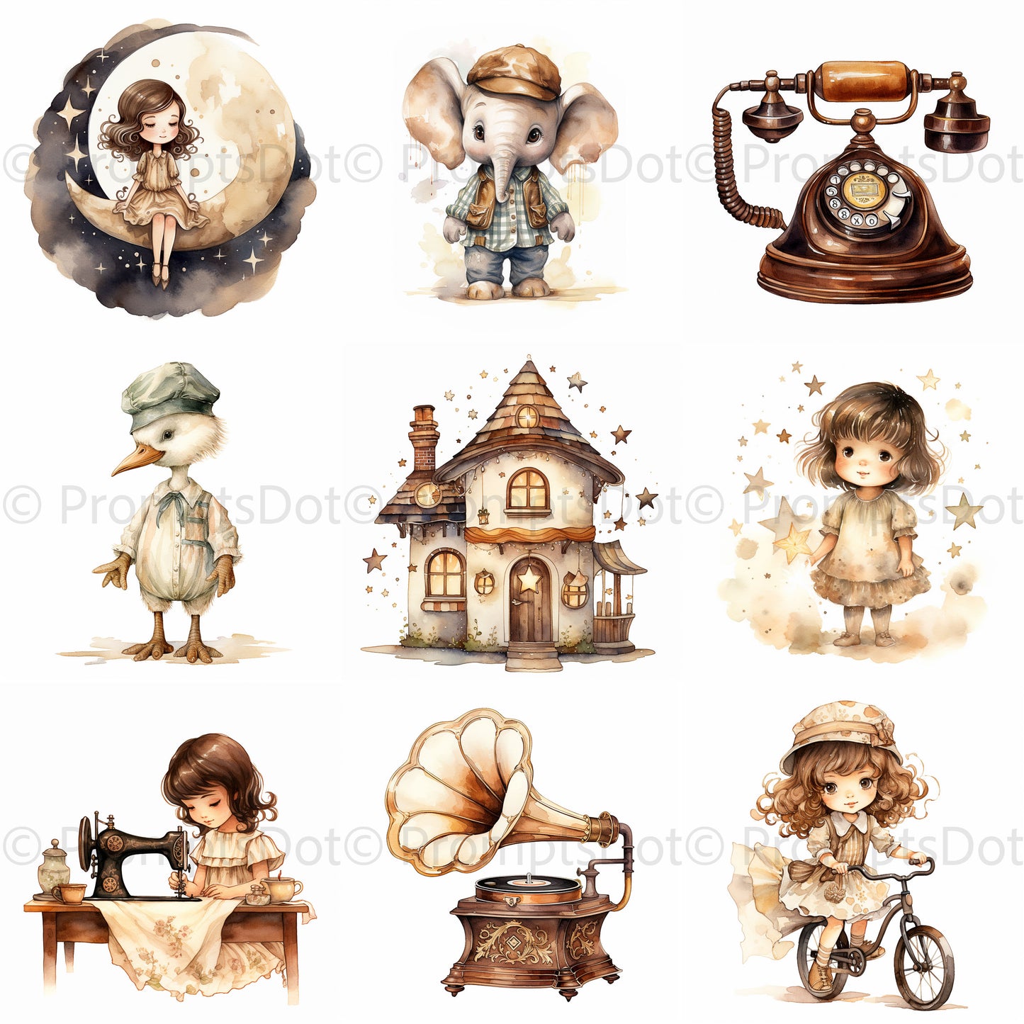Vintage Watercolor Nursery Collections Digital Art and Midjourney Prompt Commercial Use