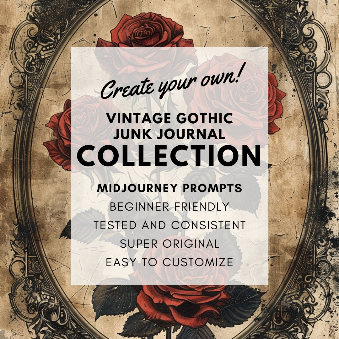 roses collection Eerie Vintage Card Scrapbooking Ephemera Midjourney Prompts