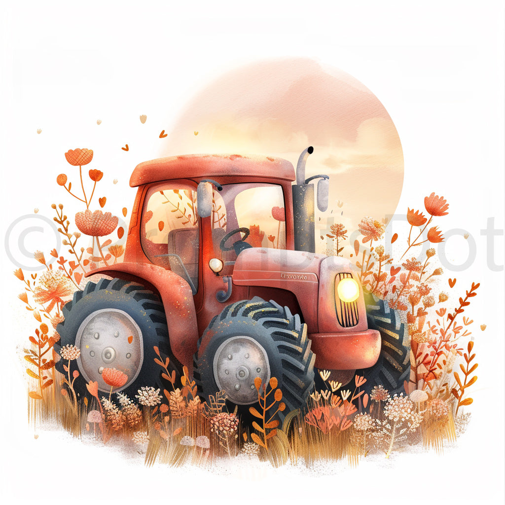 a tractor clipart Warm Farmhouse Watercolor