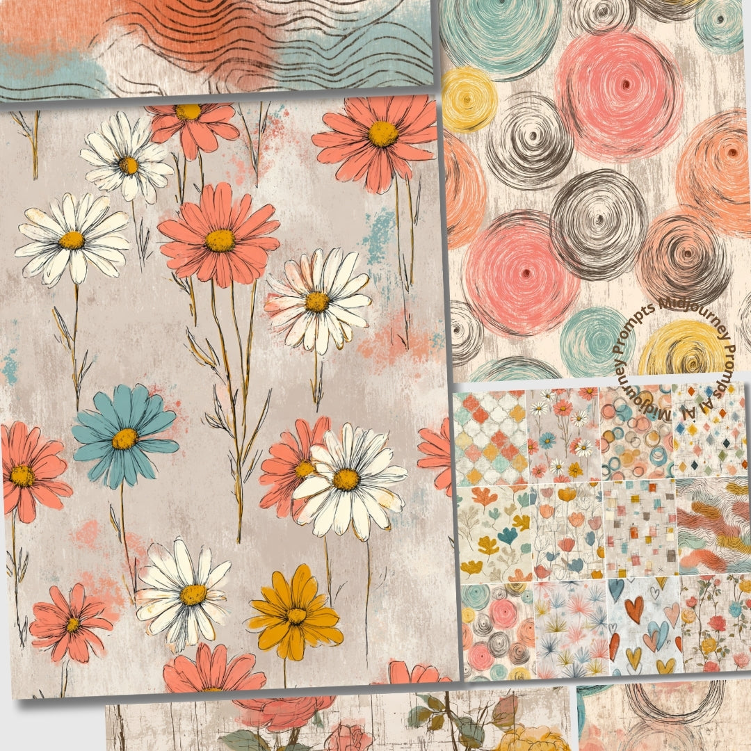 Midjourney V 7 Prompts for Wasted Vintage Ephemera Pastel Patterns