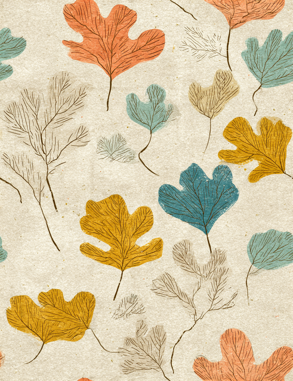 Pattern of colorful leaves on a beige background