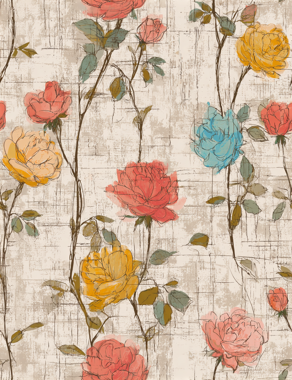 Colorful floral pattern on a textured beige background