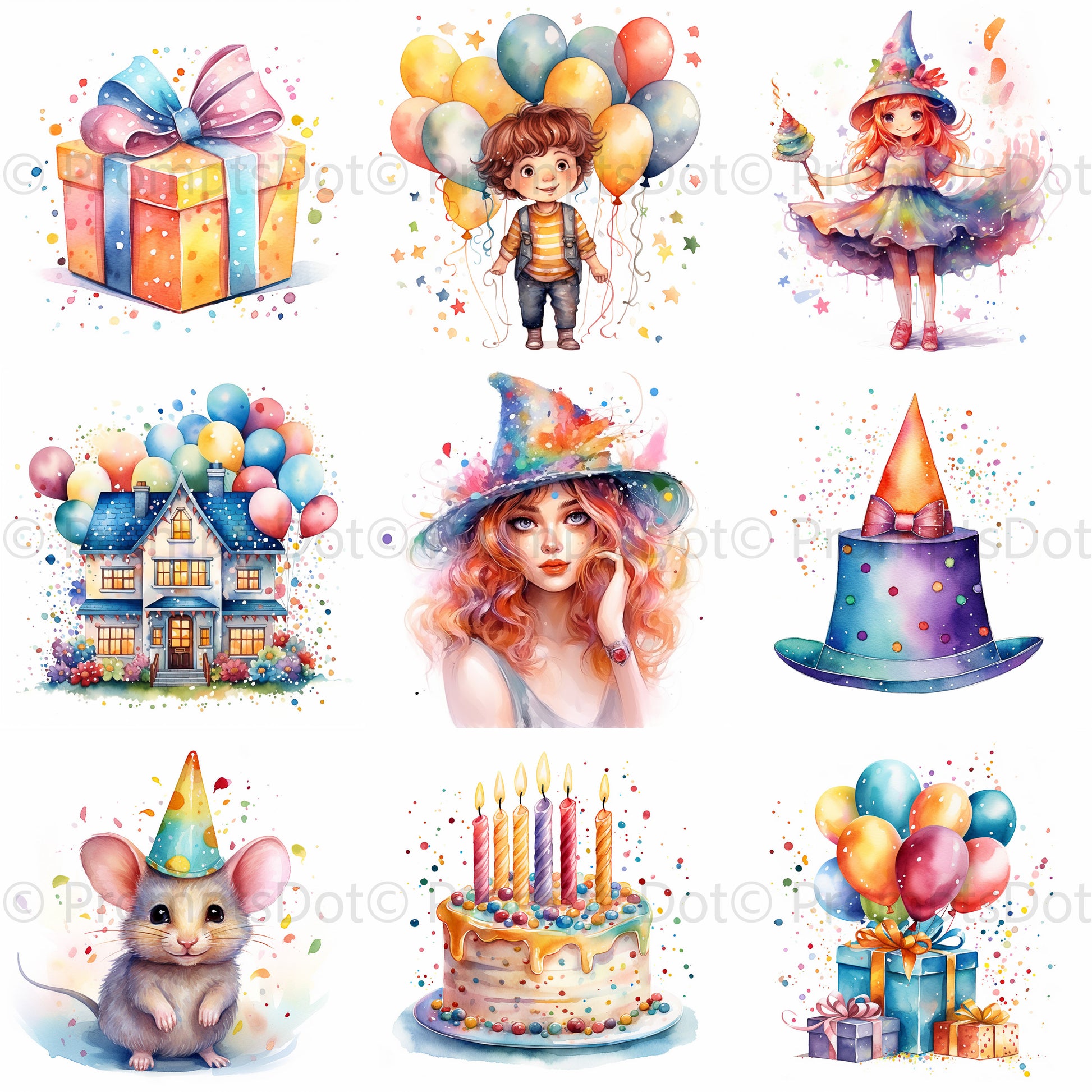 Watercolor Birthday Illustrations Parties Midjourney Prompt Commercial Use