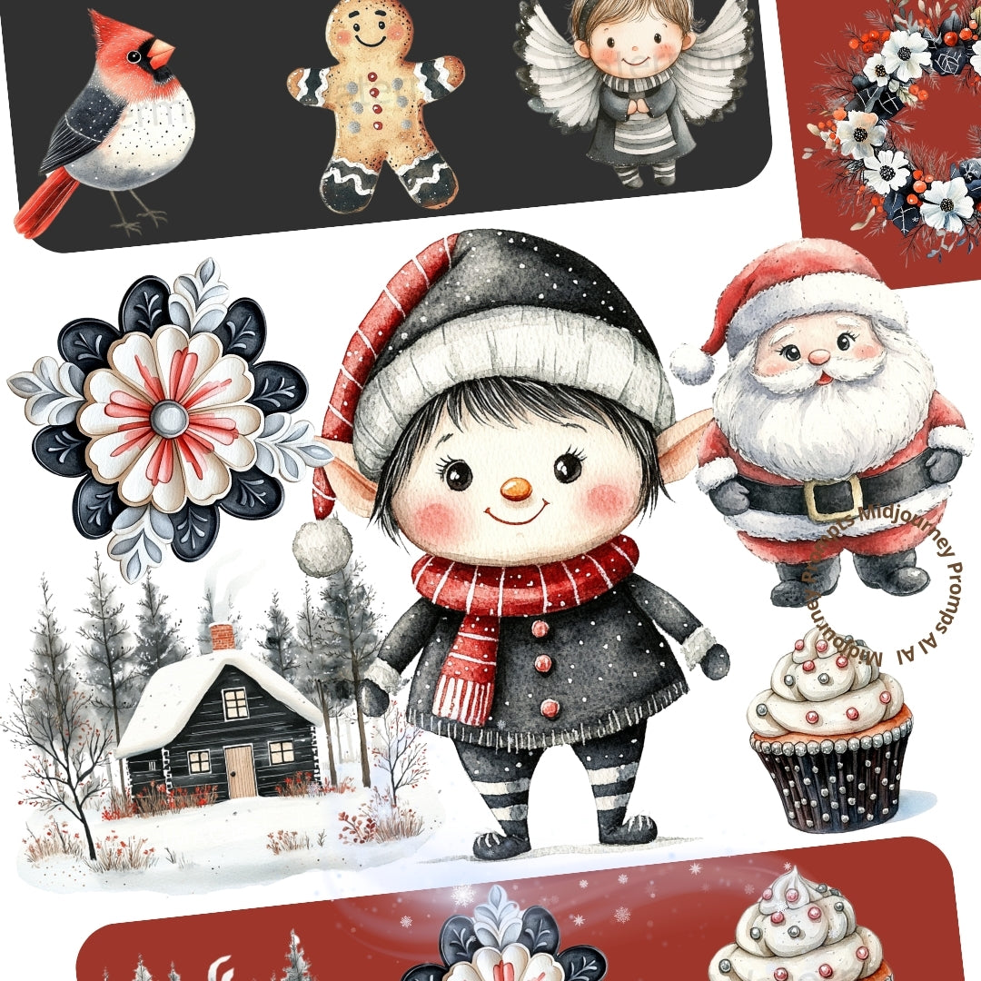 Midjourney Prompts for Watercolor Moody Christmas Clipart