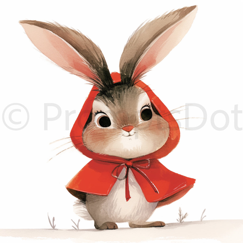 bunny with red hood Watercolor Fairytale Clipart Midjourney Prompts