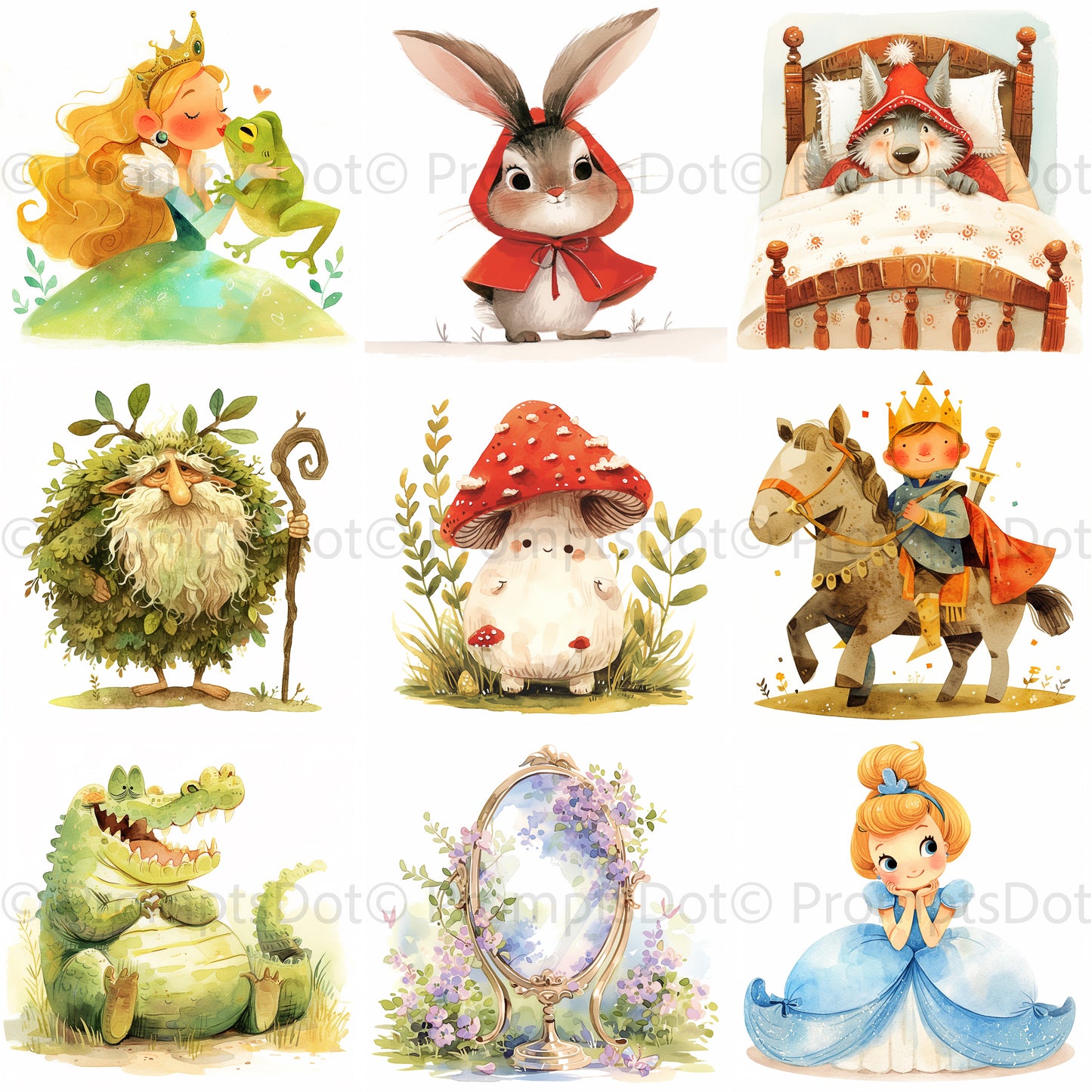Watercolor Fairytale Clipart Midjourney Prompts