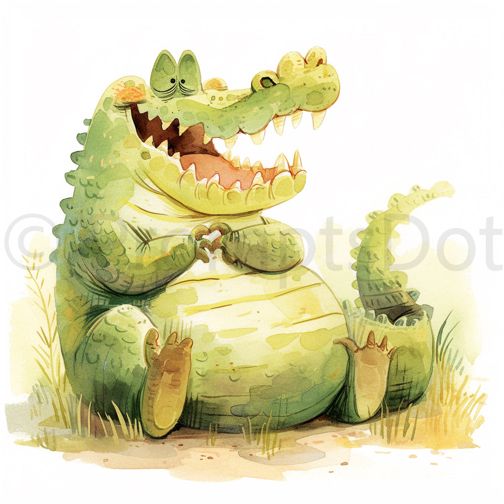 friendly crocodile Watercolor Fairytale Clipart Midjourney Prompts