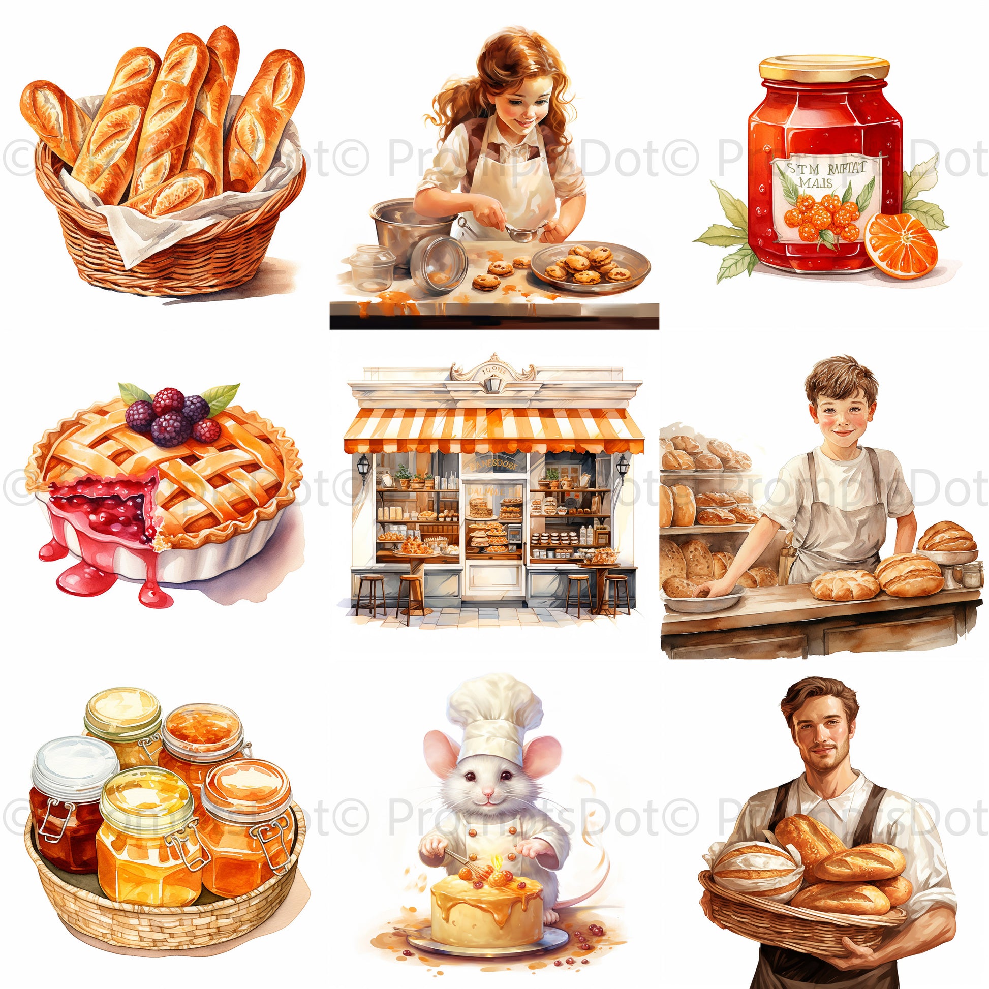 Watercolor Food Illustrations Bakery Art Midjourney Prompt Commercial Use