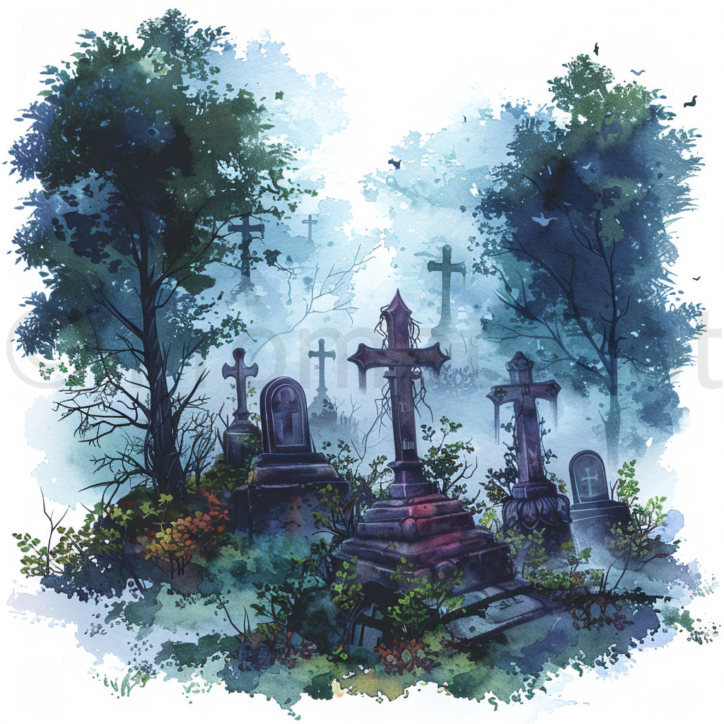 cemetery watercolor