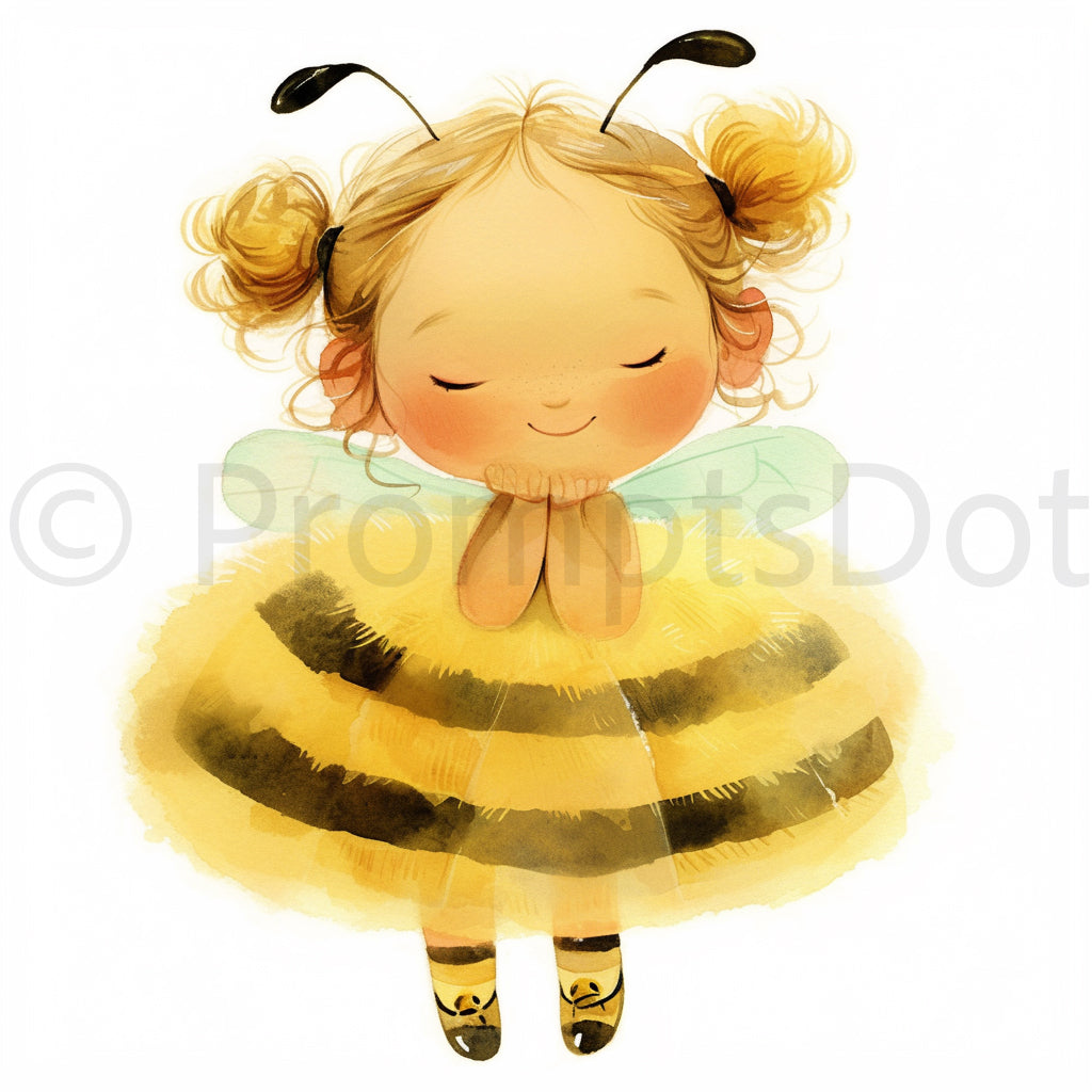 a cute girl wearing bee dress clipart