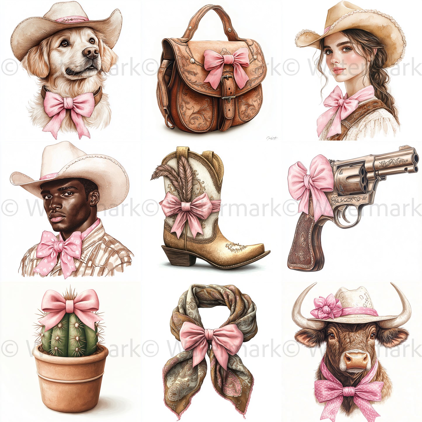 Midjourney Prompts for Watercolor Western Coquette Clipart