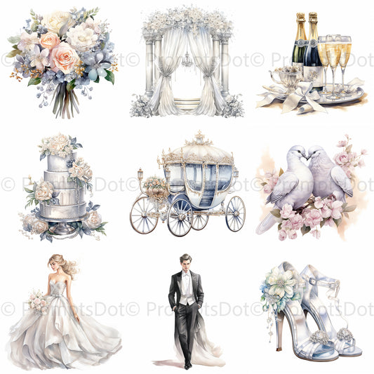 Wedding Watercolor Cliparts Romantic Art Midjourney Prompt Commercial Use