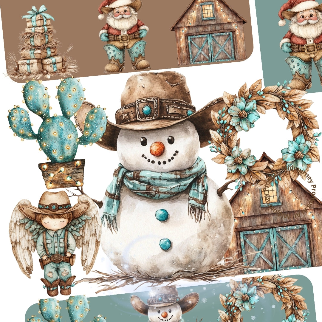 Midjourney Prompts for Western Cowboy Christmas Clipart